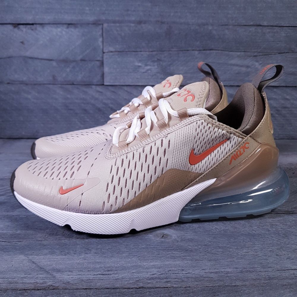 NIKE Air Max 270 Running Shoes Mens 8 Cream Khaki‎ Rust Brown